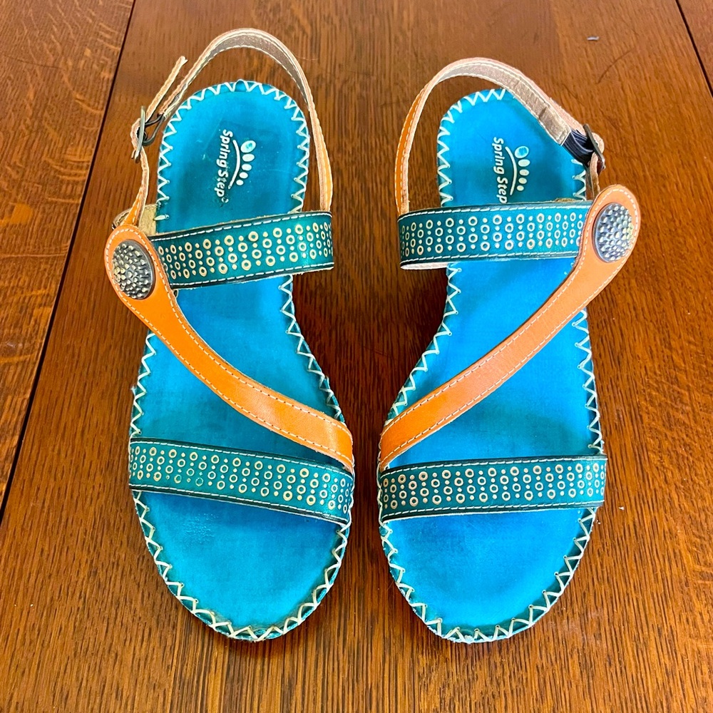 Spring Step Women's Teal and Orange Sandals